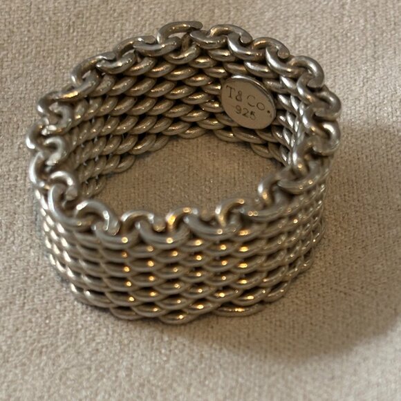 Auth Vintage Tiffany & Co Somerset Mesh Ring Sz 6.5 - Picture 1 of 9